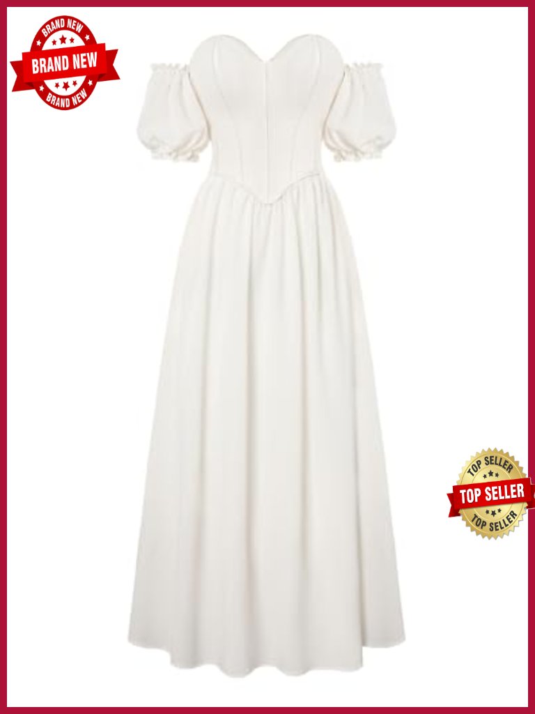 Off Shoulder Corset Dress Sweetheart Fishboned Puff Sleeve Renaissance Dress